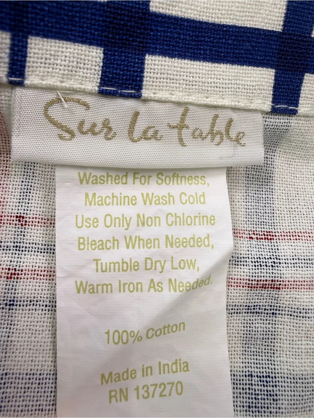 Sur La Table Fourth of July Plaid Tablecloth 120x70 w/ 8 Napkins Red White Blue